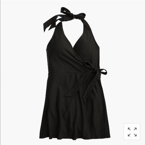 NWT J. Crew Halter Wrap Swim Dress 14 Black